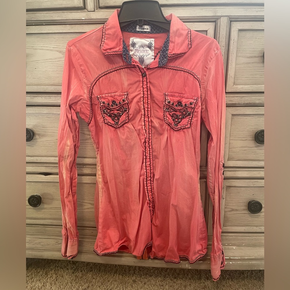 Roar Women's Coral Button Down Shirt